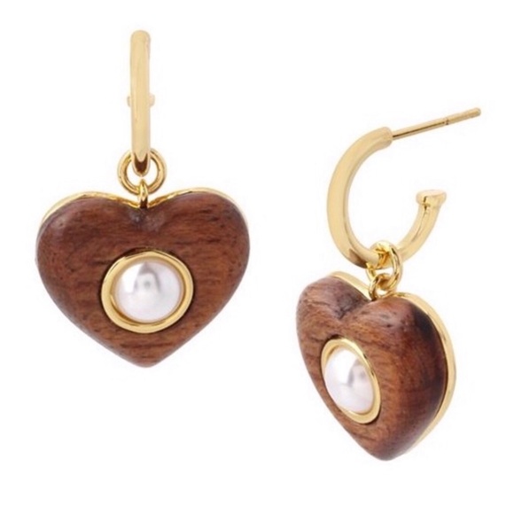 NWT Coach Wood Heart Huggie Earrings - Picture 7 of 8